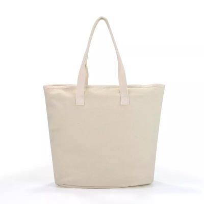 White Beach Shopping Tote Bags con maniglia di cotone e logo stampato su misura