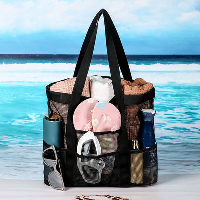 Logo personalizzato Black Shell Collection Large Nylon Portable Mesh Beach Tote Bag per donne