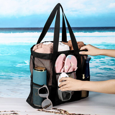 Logo personalizzato Black Shell Collection Large Nylon Portable Mesh Beach Tote Bag per donne