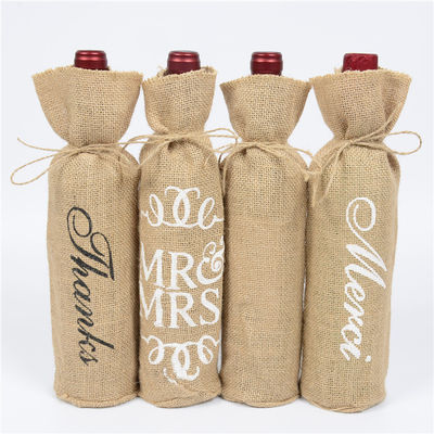 Coperture di bottiglie di vino di iuta con corde di tiro Borse regalo di vino riutilizzabili in colore personalizzato