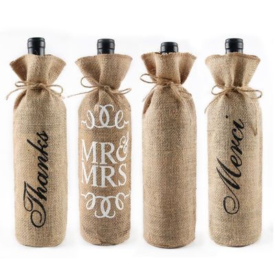 Coperture di bottiglie di vino di iuta con corde di tiro Borse regalo di vino riutilizzabili in colore personalizzato
