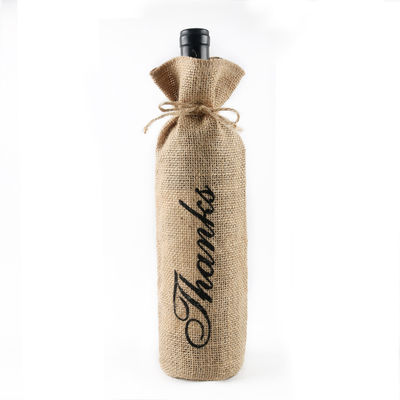 Coperture di bottiglie di vino di iuta con corde di tiro Borse regalo di vino riutilizzabili in colore personalizzato