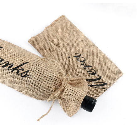 Coperture di bottiglie di vino di iuta con corde di tiro Borse regalo di vino riutilizzabili in colore personalizzato