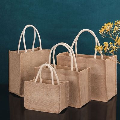 Sacchetti di giuta ecologici con logo stampato personalizzato e maniglie in pelle