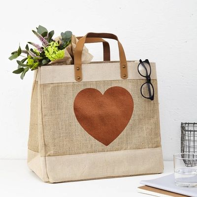 La vita quotidiana della scuola Borsa di giuta riciclata su misura Borsa di giuta con manicotti in pelle