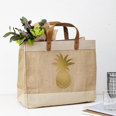 La vita quotidiana della scuola Borsa di giuta riciclata su misura Borsa di giuta con manicotti in pelle