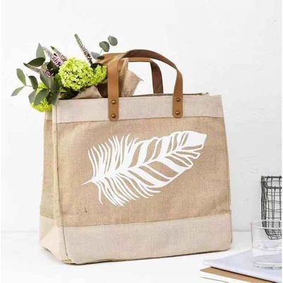La vita quotidiana della scuola Borsa di giuta riciclata su misura Borsa di giuta con manicotti in pelle