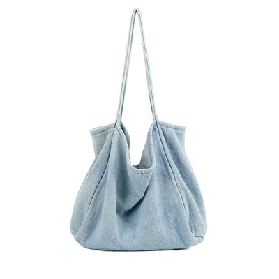 Borsa da shopping leggera in denim eco-friendly cosmetica con disegno animato