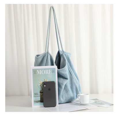 Borsa da shopping leggera in denim eco-friendly cosmetica con disegno animato