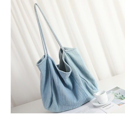 Borsa da shopping leggera in denim eco-friendly cosmetica con disegno animato