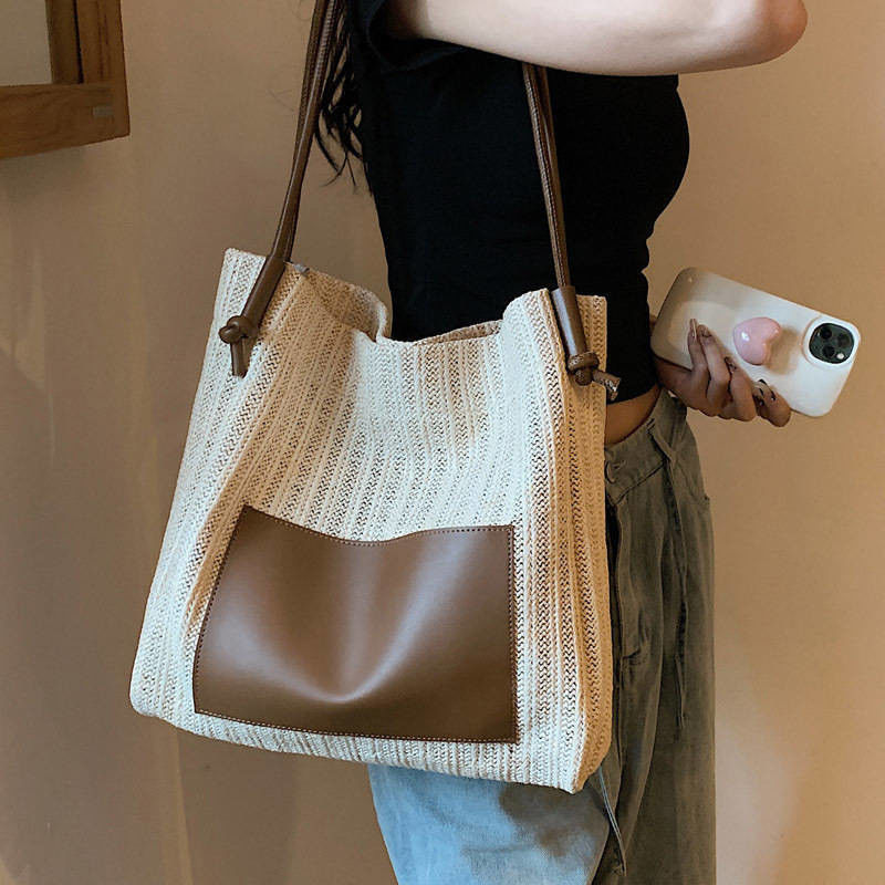 Tote casual personalizzato femminile con due maniglie / cinghie Summer Sea Beach Trim Raffia Bag