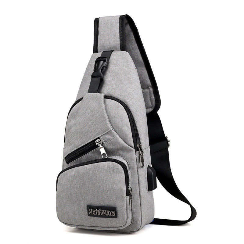 Borsa da petto con cerniera a chiusura Canvas USB di ricarica anti-furto per uomini in brevi viaggi