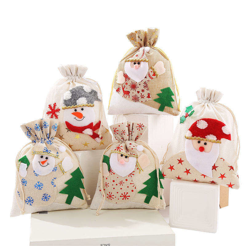 OEM/ODM Accepted Canvas Santa Cookie Bag for Christmas Ship Borsa regalo a maglia