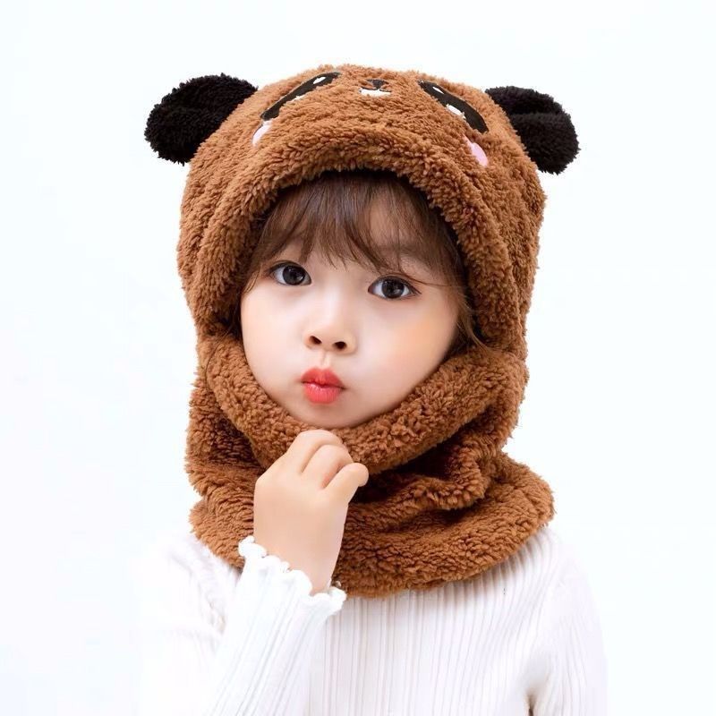 Scena applicabile Autunno e inverno Bambini carini cartoni animati Sciarpa cappello per escursioni in famiglia