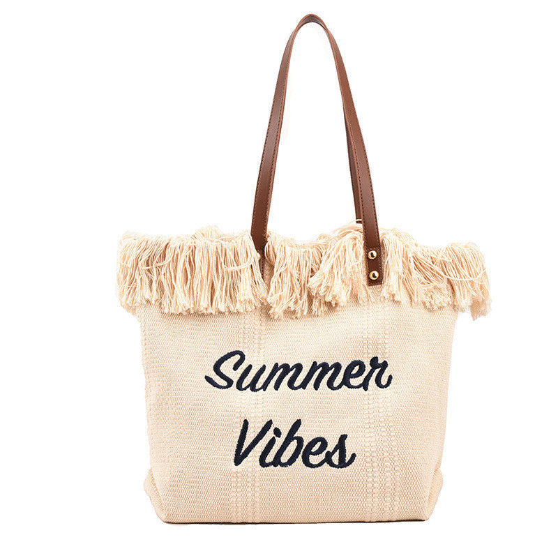 Borsa da mano di tela con modello di struzzo ideale per escursioni estive e shopping.