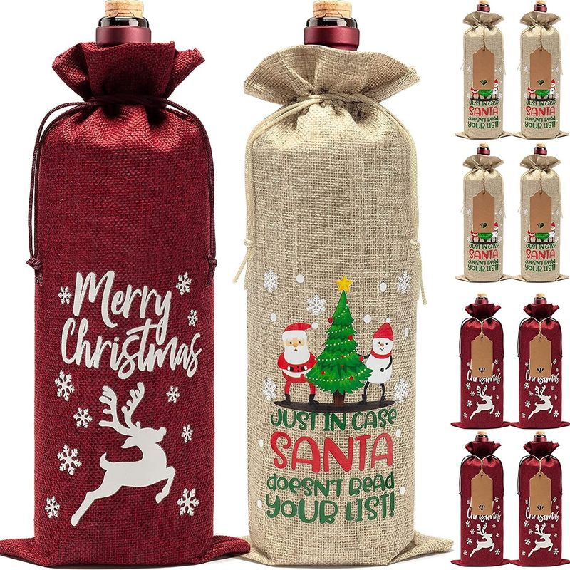 Sacchetti di vino di Natale riutilizzabili con giuta per bottiglie di vino