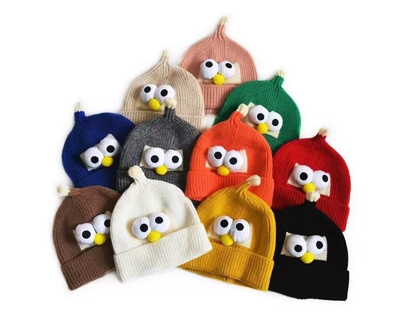 Unisex Cappello Invernale Cartoon di lana Gatto Fratello a Maglia Cappello per occhi per ragazzi e ragazze Tendenza