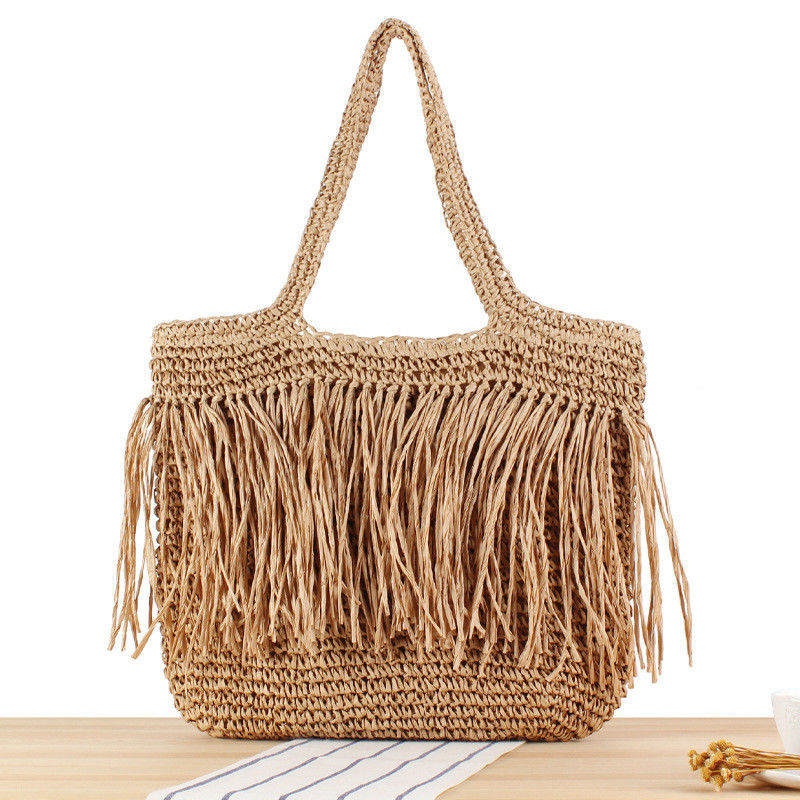 2024 grande capacità donna carta paglia spiaggia borsa da mano con tassello più recente alla moda