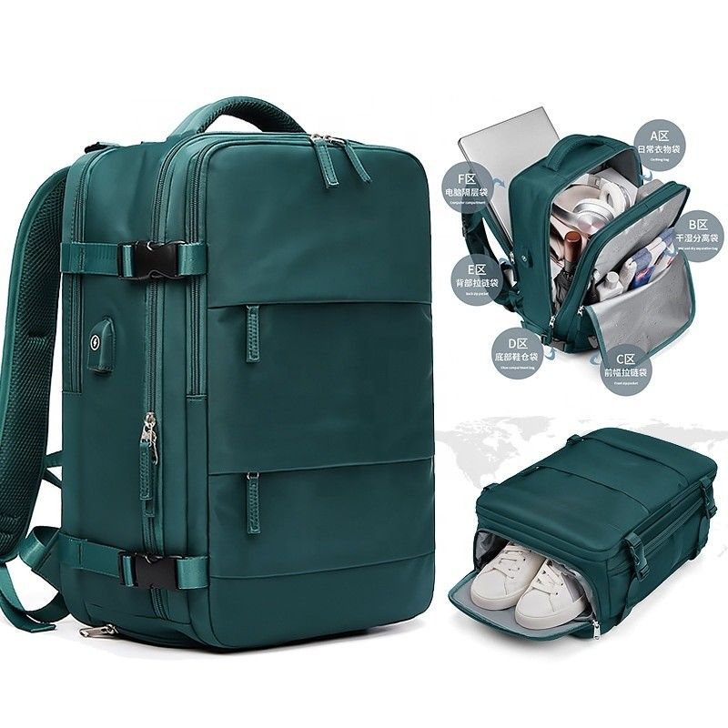 Zaino di viaggio in nylon poliestere a misura, impermeabile, antirrubo, laptop, zaino da viaggio per affari, con porta di ricarica USB