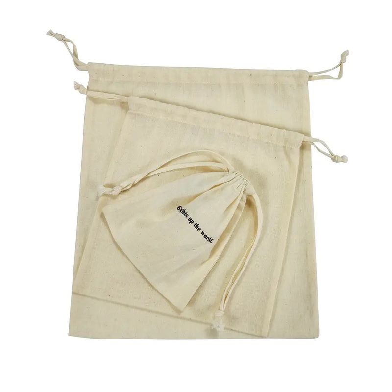 Logo a colori personalizzati stampato Portatile tela di cotone doppia corda borsa da polvere riutilizzabile