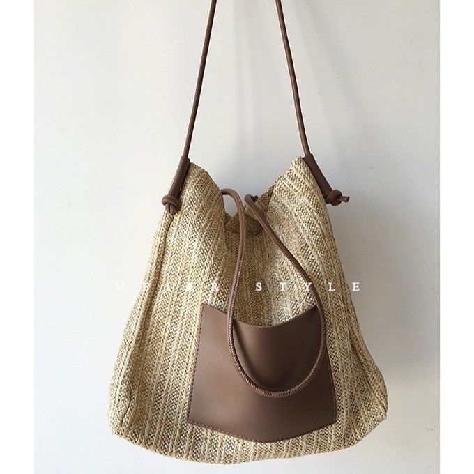 Poliestere rivestimento manifattura sacchetto di paglia tessuto grande sacchetto spalla crossbody sacchetto per donne