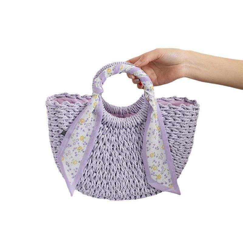 2024 Summer Travel Beach Borsa tessuta a chiusura aperta e borsa a mano di paglia donna