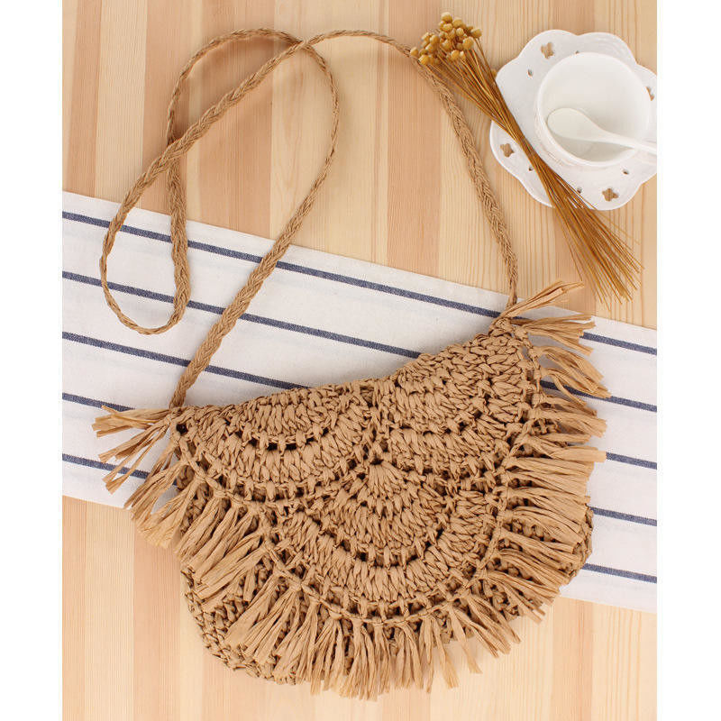 Tassel Beach Bag fatto a mano Raffia Rattan Crossbody per vacanze estive di viaggio femminile
