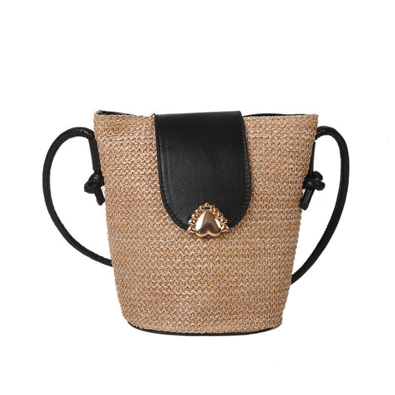 Summer Style Designer Handmade Round Straw Woven Beach Bucket Bag per borsa da mano femminile
