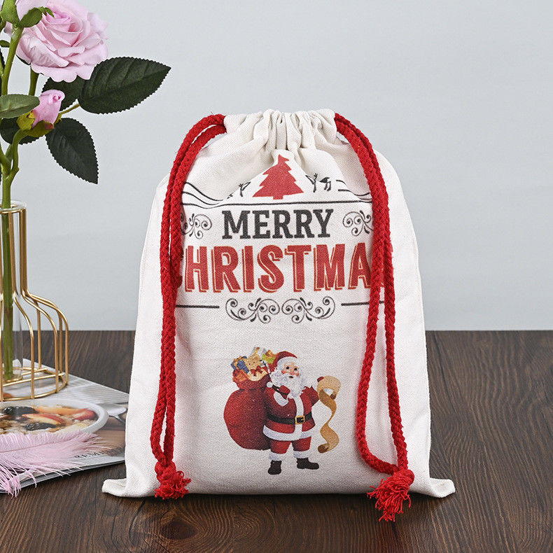 Logo personalizzato Natale 2022 Sacchetti a corda 100% di cotone Calze di Babbo Natale Caramelle Noci Borsa regalo