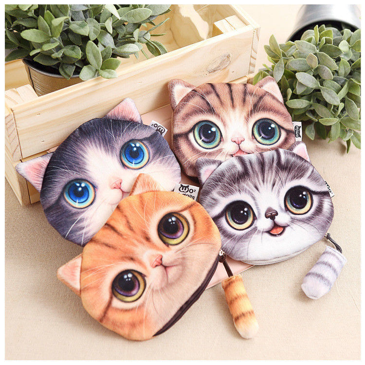 Colore personalizzato Bambini Portafoglio Portafogli per bambine Portafogli per monete Portafogli per monete Cartoon 3D Cat Zipper Kawaii Portafogli Portafogli per monete