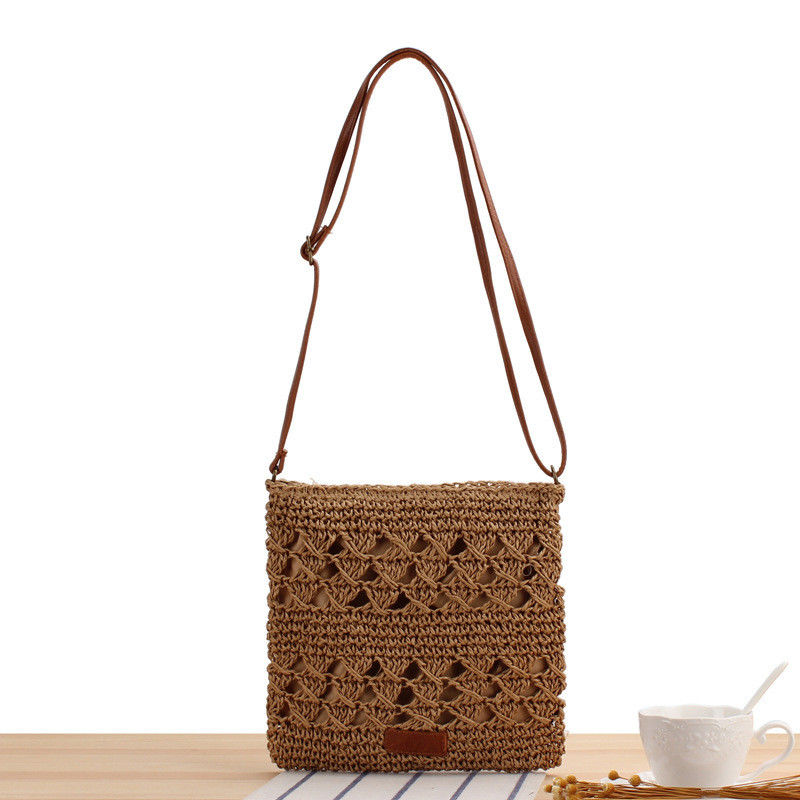 Summer Beach tessuto Crossbody sacchetto di paglia per donne con rivestimento in poliestere e chiusura aperta