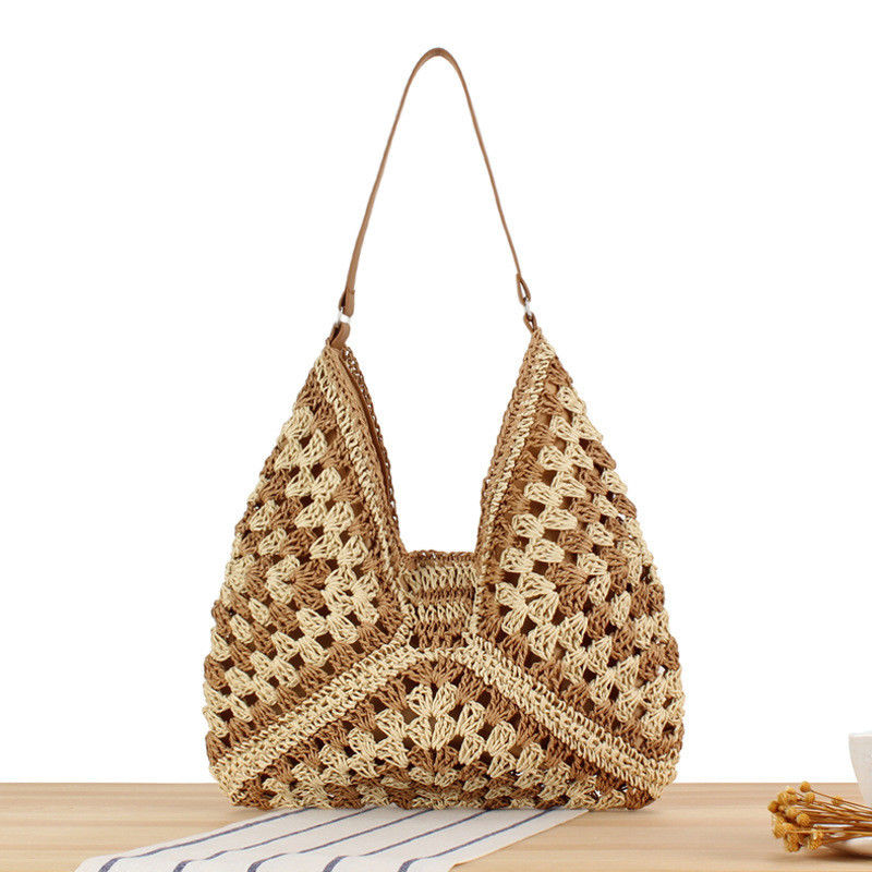 Borsa da spiaggia a mano per donna eco-compatibile con disegno a forma di fiore e cintura in cuoio PU