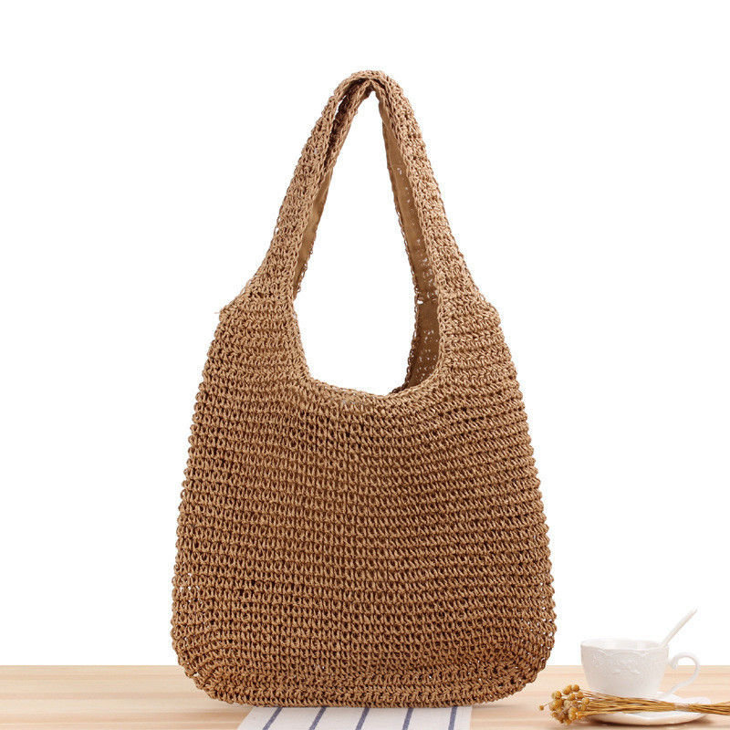 Borsa a mano di paglia di paglia con una spalla per viaggi e escursioni in spiaggia