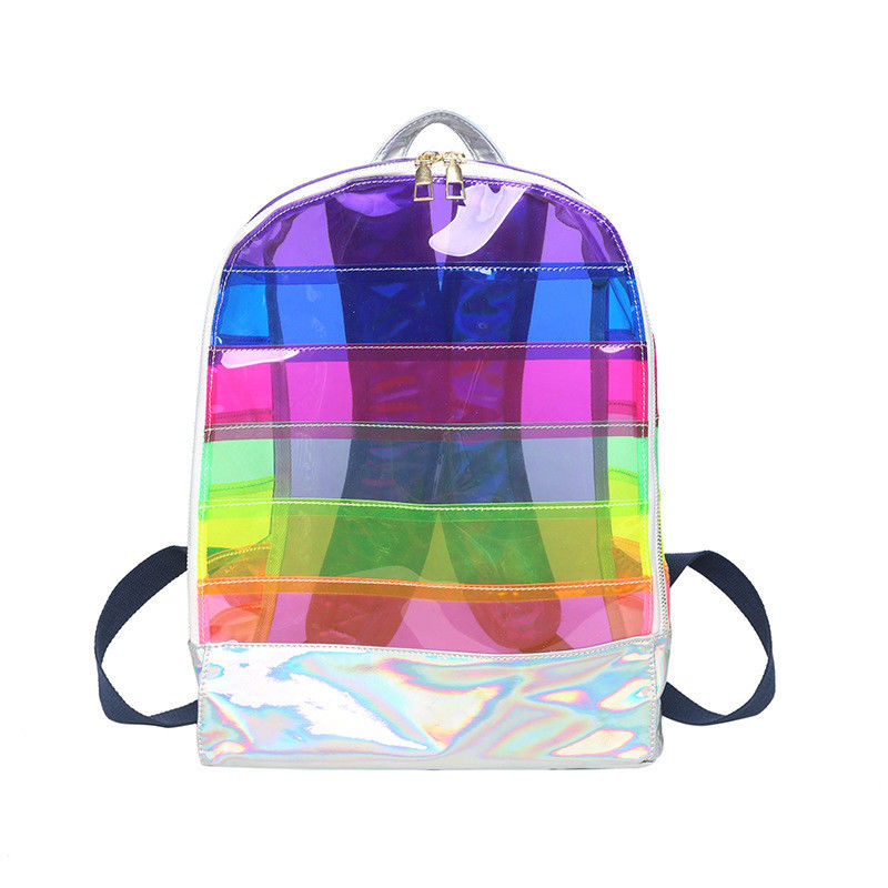 Stylish Transparent PVC Backpack Donna Gelatina Strip Stitching Rainbow Hologram per il giorno