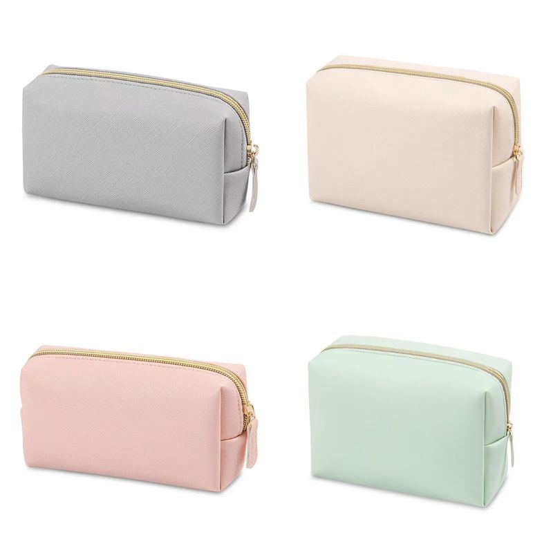 Borsa igienica in pelle vegana con chiusura a cerniera in colore personalizzato per viaggi e cosmetici
