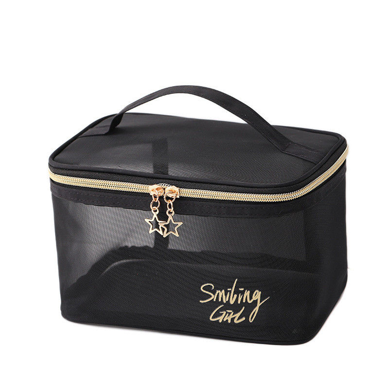 Chiusura con cerniera a maglia nera Strumenti di trucco Organizzatore Borsa cosmetica di bellezza per amanti della bellezza