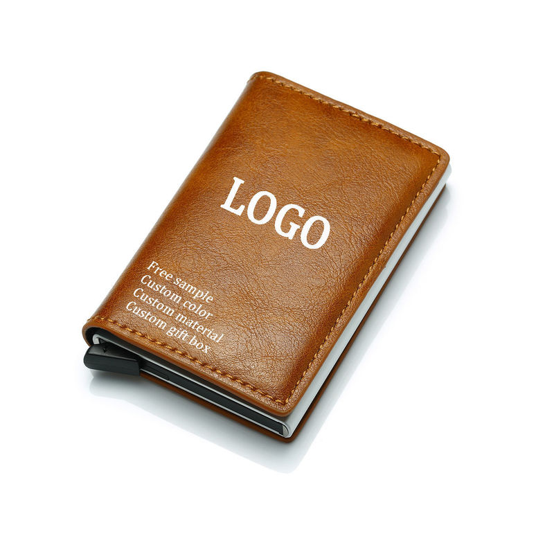 Colore personalizzato Pop Up PU cuoio portafoglio metallico bloccante automatico di alluminio customisato