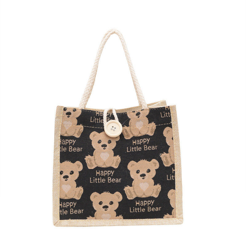 Personalizzato Cartoon Lovely Bear Stampato Plain Cotton Canvas Grocery Shopping Jute Tote Bag