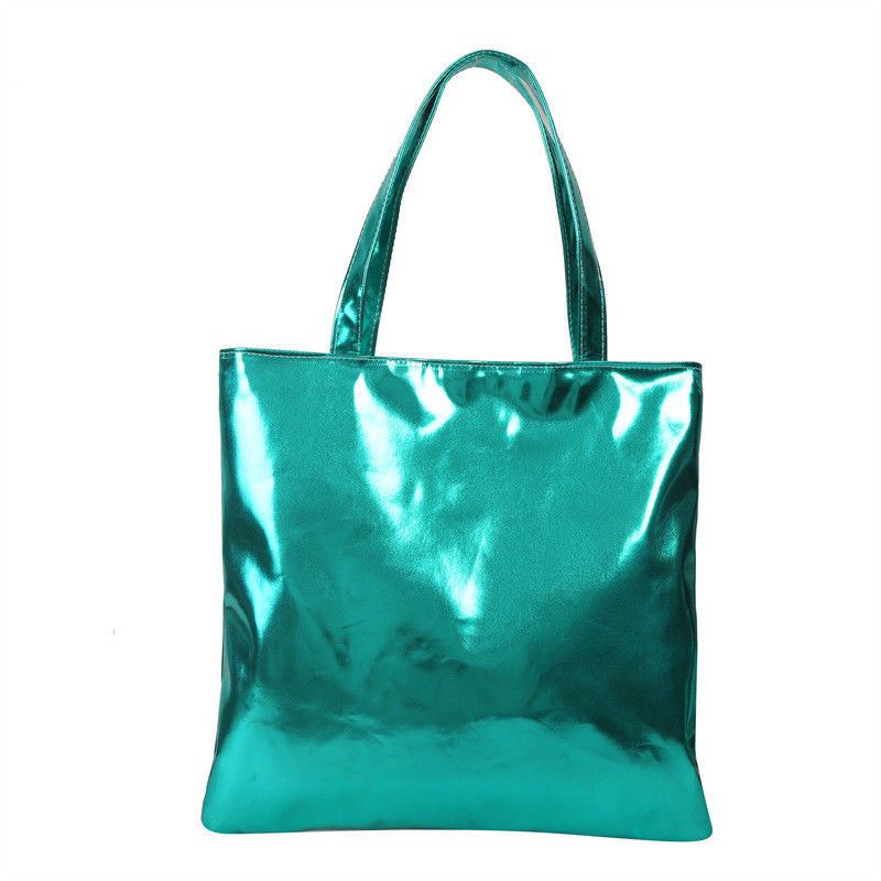 Soft Tote Handbag semplice colore massiccio lucente pelle per le ragazze carine borsa da shopping