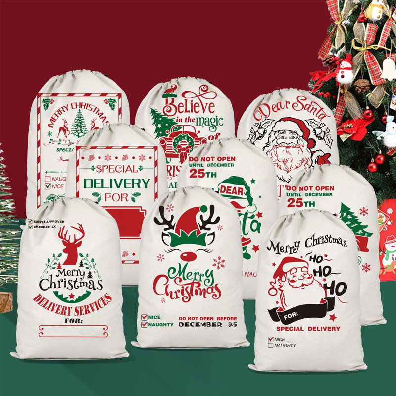Colore personalizzato e logo personalizzato accettato Borse di tela portatili per Natale riutilizzabili