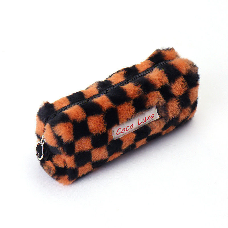 Borsa per trucco gingham di grande capacità con colore personalizzato e logo ricamato con asciugamano
