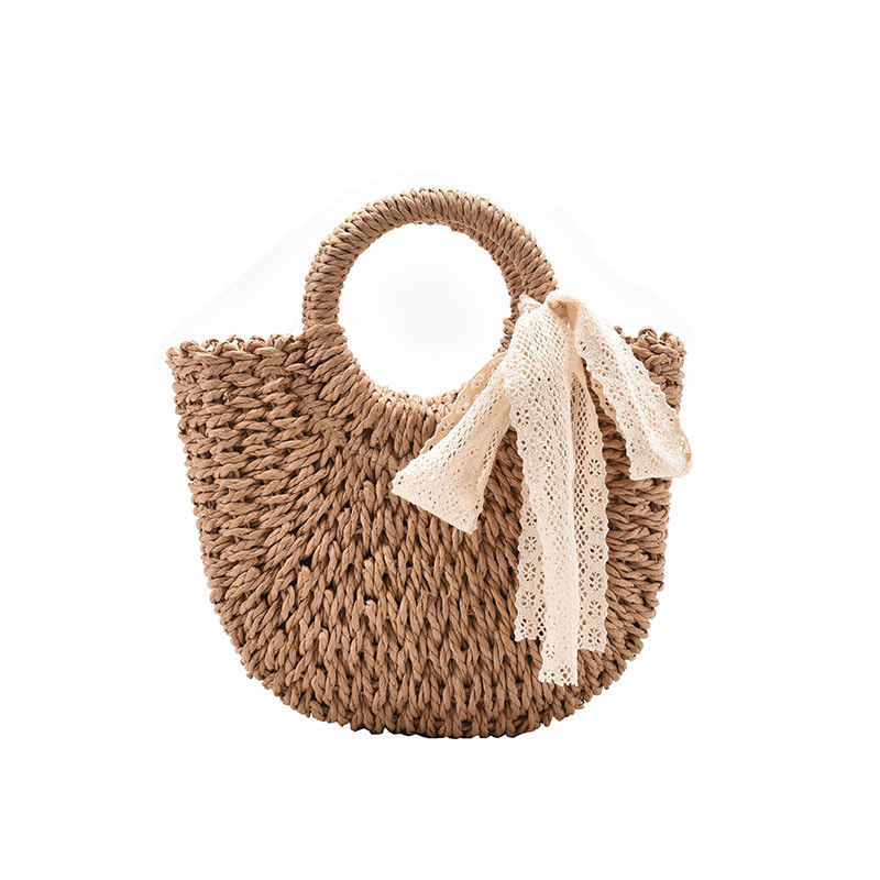 Chiusura aperta Borsa Tote personalizzata per la spiaggia estiva Rattan Shoulder Basket Straw Bag