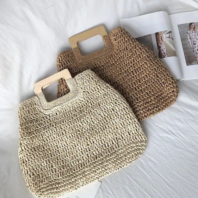 Borse scolastiche Eco-friendly Portable Casual Rattan Large Tote Bag for Lady Straw Handbag