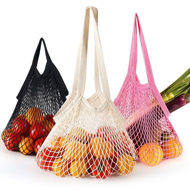 Borsa a manico lungo per la spesa di frutta e verdura in cotone organico riutilizzabile