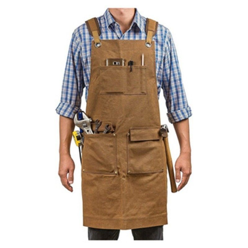 Bar ristorante Essential lavato tela Chef Bib grembiule con tasca utensili e logo personalizzato