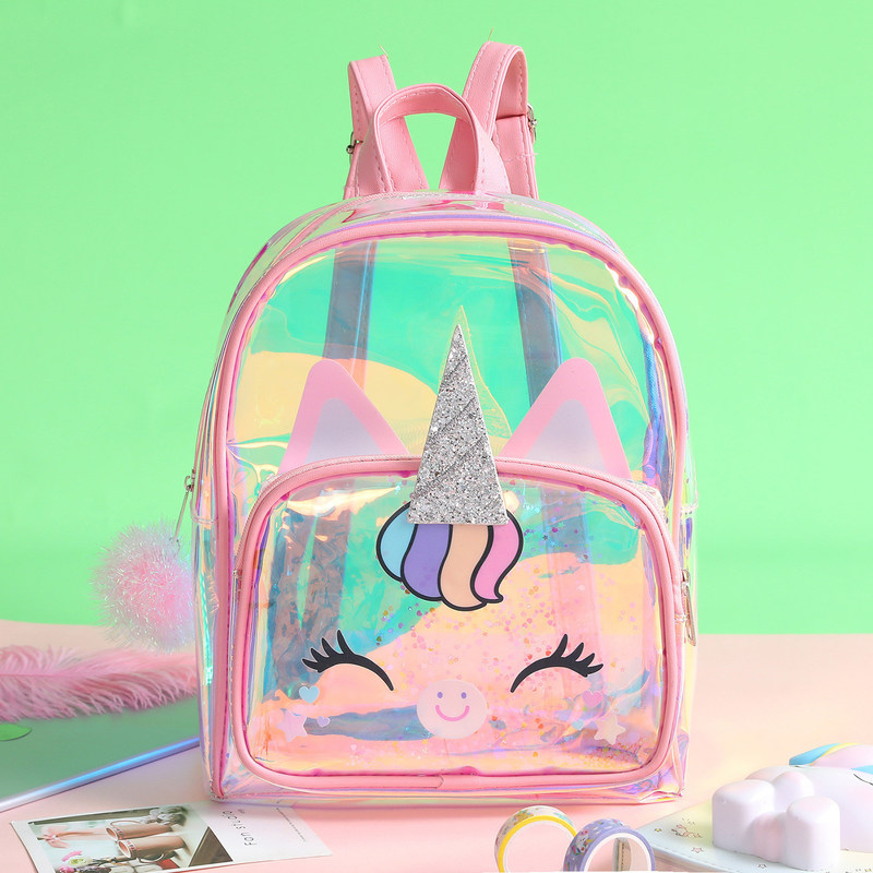 Acceptabile OEM/ODM Sacchetto trasparente Carino Unicorn Asilo per bambini Sacchetto Piccolo Zaino Per Ragazzi Ragazze