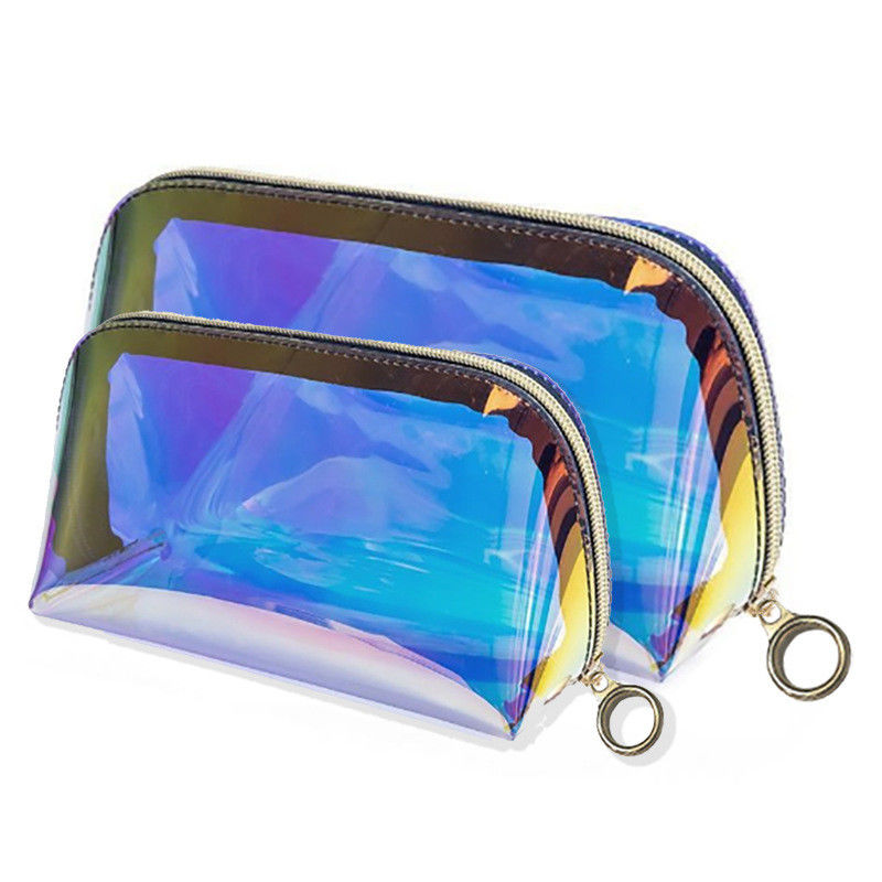 Logo personalizzato stampato laser trasparente PVC impermeabile sacchetto igienico da viaggio per prodotti