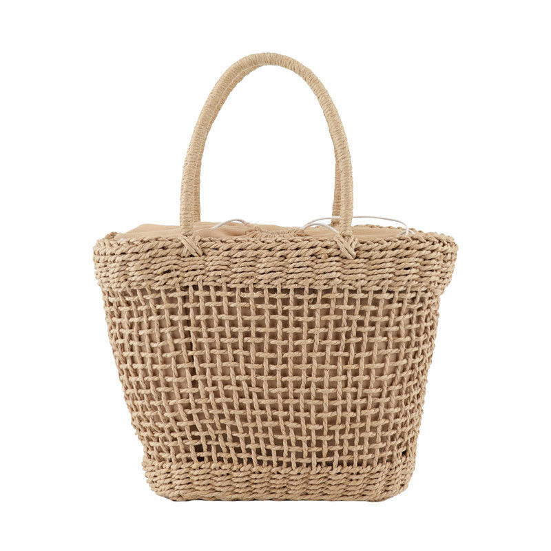 Logo personalizzato accettato Borsa da mano di paglia di rattan di medie dimensioni per Lady Hollow Out Summer Fashion