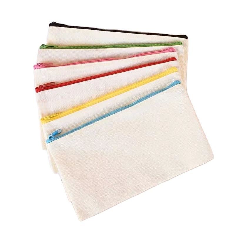 Logo personalizzato stampato su tela Zipper White Makeup Bag per viaggi e conservazione cosmetica