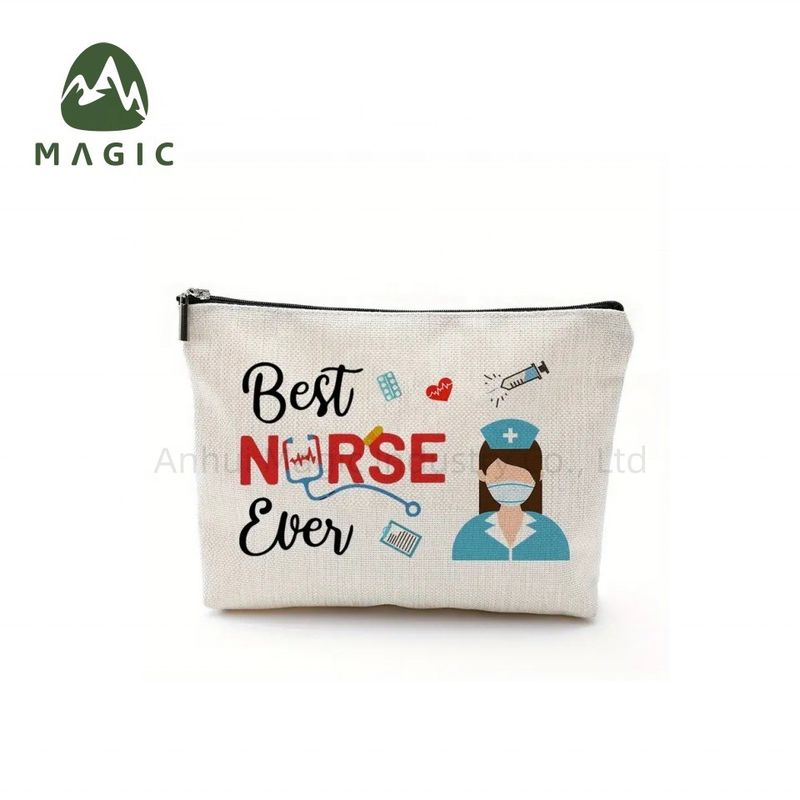 Logo personalizzato sacchetto di stoccaggio stampato articoli igienici, trucco da viaggio, sacchetto riutilizzabile di tela, sacchetto cosmetico di cotone di iuta